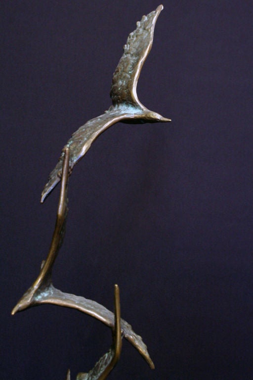 Marble 3 Birds Bronze Sculpture by Curtis Jere