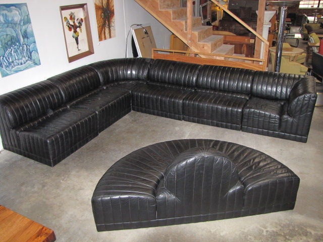 French Huge Modular Leather Sectional by Roche  Bobois
