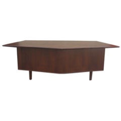 Vintage Trapezoidal Top and Front Walnut Executiv Desk by Hiebert