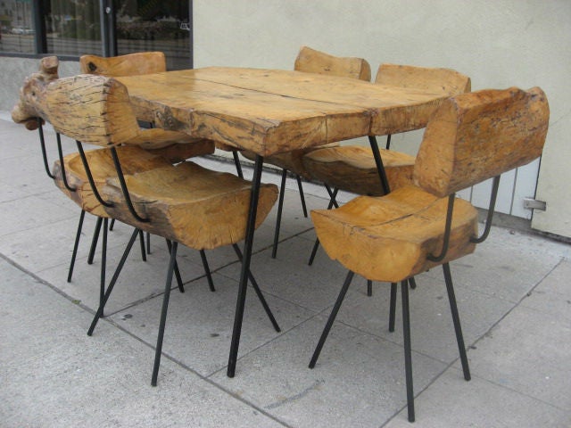 Rare Set of  6 chairs and a Table in Sabino Wood