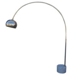Retro 1970s Nickel and Marble Adjustable Arch Floor Lamp