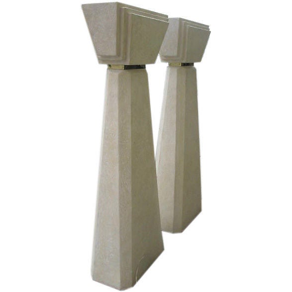 Dramatic Stucco Art Deco Style Torchiere Floor Lamps