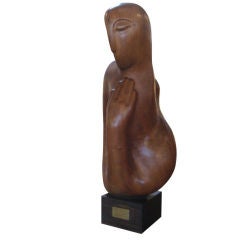 Huge Wood Sculpture of a Woman signed C2 J