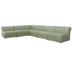 Sophisticated Light Almond Green Leather Sectional