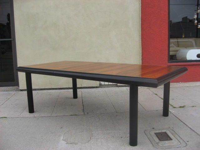 Mid-Century Rosewood and Black Lacquer Parson Table In Excellent Condition In Pasadena, CA