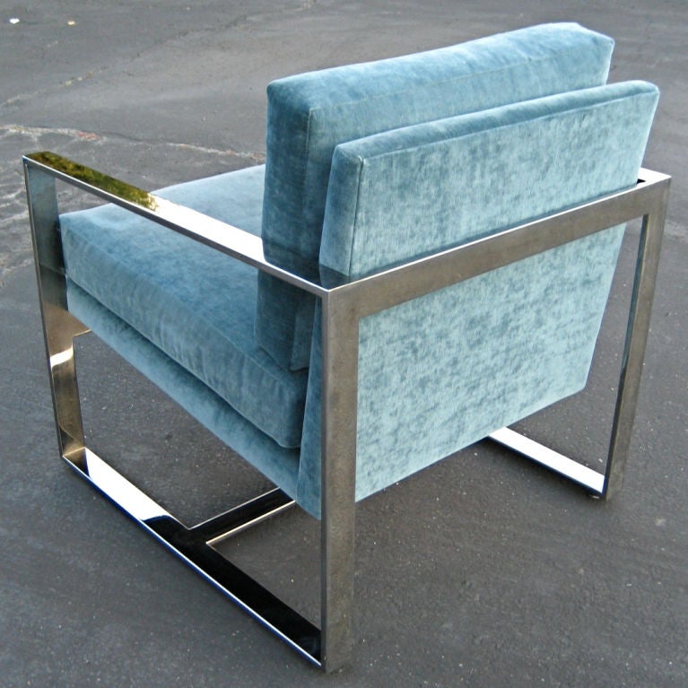 American Pair of Chrome Cube Lounge Chairs by Milo Baughman