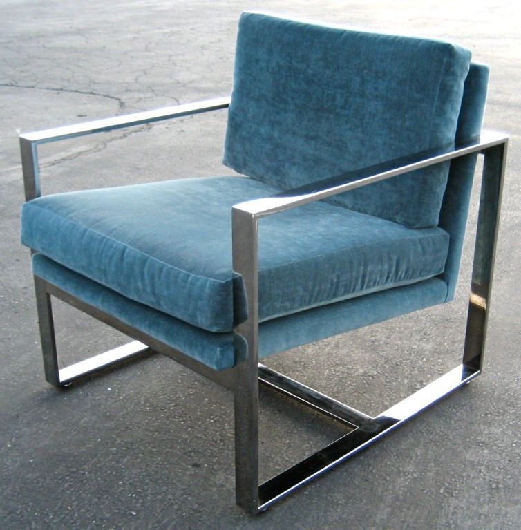 Pair of Chrome Cube Lounge Chairs by Milo Baughman In Excellent Condition In Danville, CA