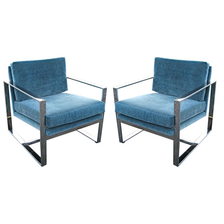 Pair of Chrome Cube Lounge Chairs by Milo Baughman