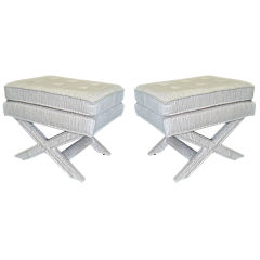 Pair of X-Base Benches with Nubby Cotton Upholstery