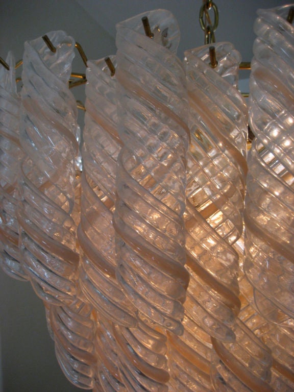 Italian Murano Chandelier with Pink and Clear Glass Spirals