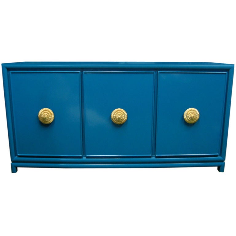 Cerulean Blue Cabinet with Gilt Iron Pulls
