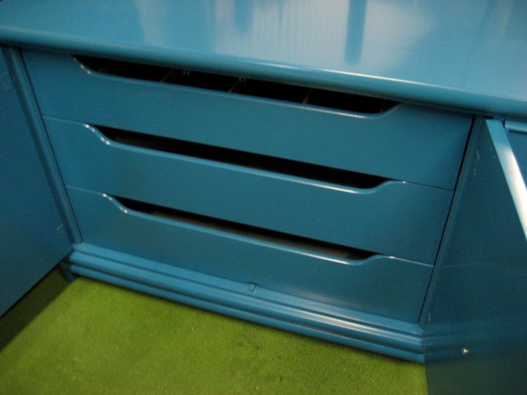 Mid-20th Century Cerulean Blue Cabinet with Gilt Iron Pulls