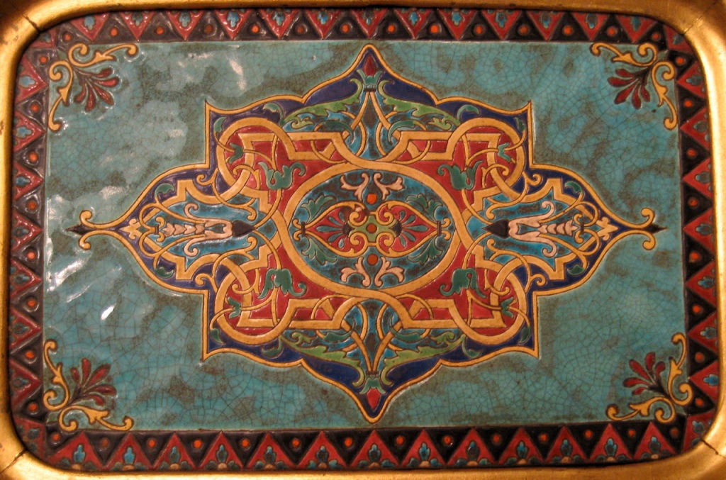 Gilt Wood Tray with Inset Antique Moorish Tile