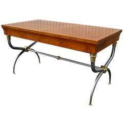 NeoClassical Desk with Brushed Steel and Brass Curule Base