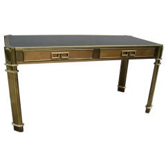 Spectacular Brass and Leather Executive Desk by Mastercraft