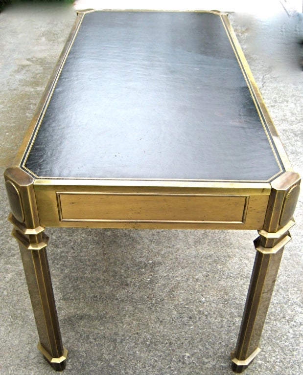 Spectacular Brass and Leather Executive Desk by Mastercraft