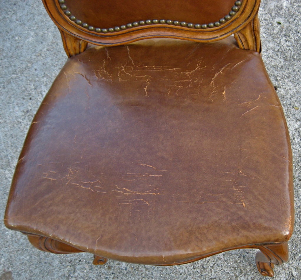 Louis XV Style Leather Side Chair by Jacques Bodart