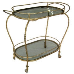 Tole "Rope" Bar Cart with Smoked Glass Shelves