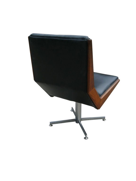 American Mod Pair of Walnut Framed Swivel Chairs