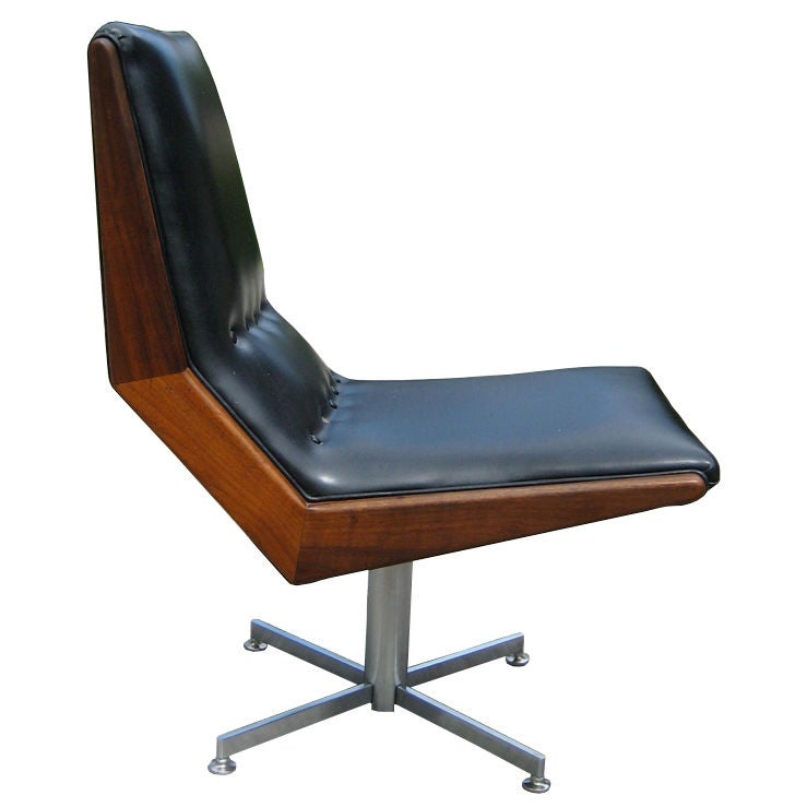 Mod Pair of Walnut Framed Swivel Chairs