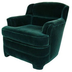 Pair of Deco Revival Club Chairs in Hunter Green Mohair