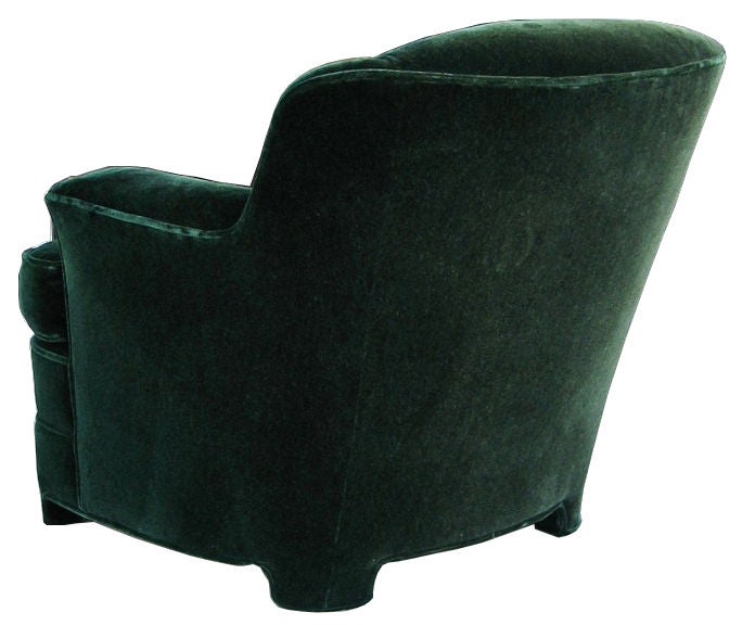American Pair of Deco Revival Club Chairs in Hunter Green Mohair