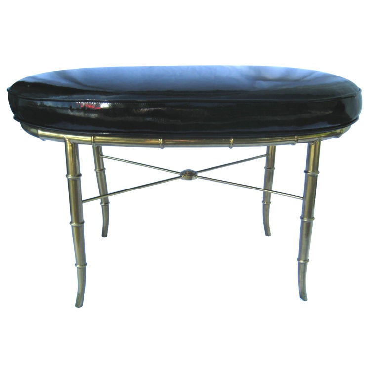 Italian Brass Faux Bamboo Vanity bench with Patent Leather seat at 1stDibs