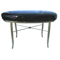 Italian Brass Faux Bamboo Vanity bench with Patent Leather seat