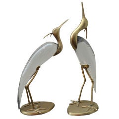 Vintage Pair of Glass  & Brass Birds Figurine.