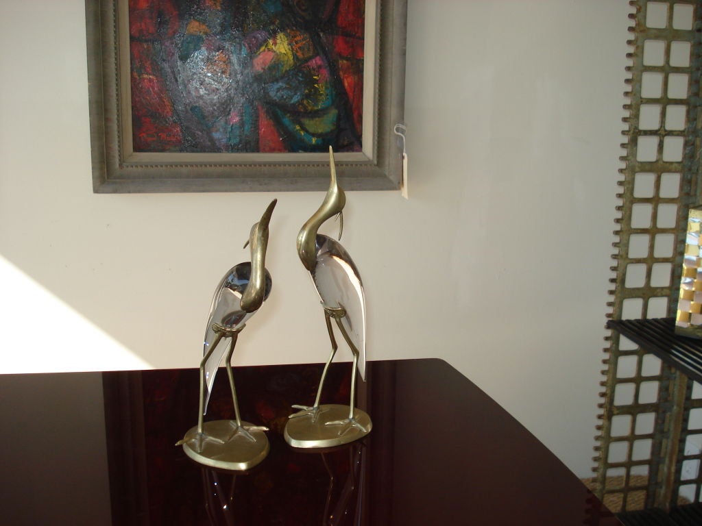 Elegant pair of brass and glass birds figurine.