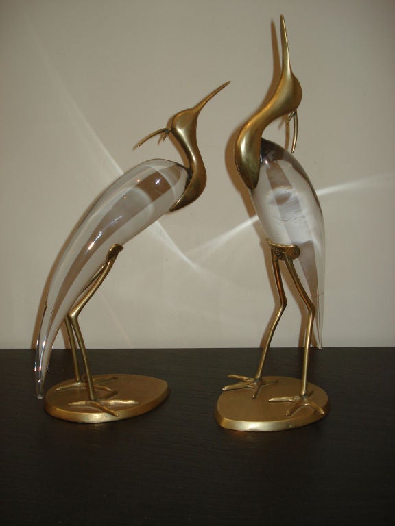 Italian Pair of Glass  & Brass Birds Figurine.