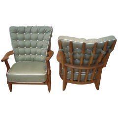 Pair of Oak Lounge Chairs by Guillerme & Chambron.