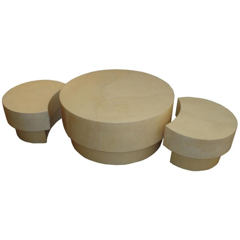 Versatile Group of Goat Skin Coffee Tables.