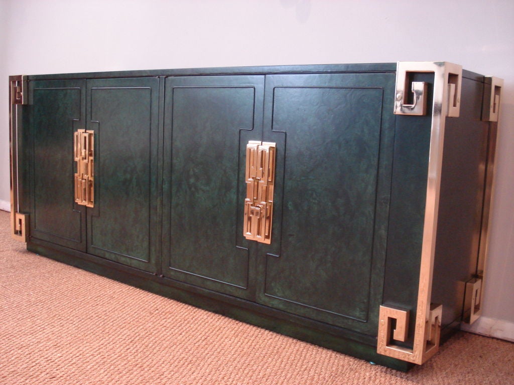 Late 20th Century Emerald Credenza with Greek Key Motif