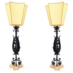 A Pair of Italian Louis XVI Style Wrought Iron Table Lamps