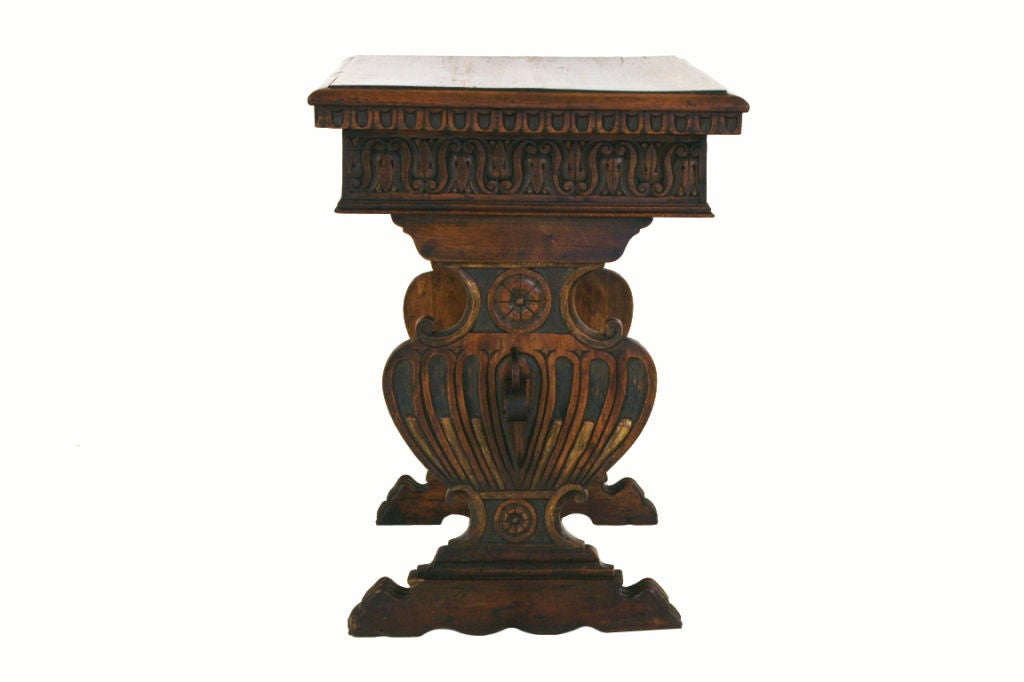 19th Century An Italian Renaissance Style Walnut One Drawer Low Table