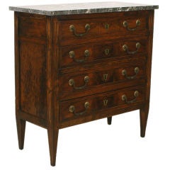 A Louis XVI Carved Walnut Marble Top 4-Drawer Petite Commode