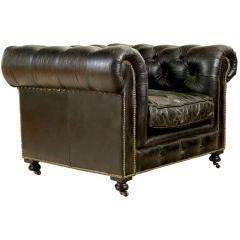 A Substantial Belgian "Chesterfield" Tufted Leather Armchair