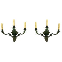 A Painted Pair of Italian Wrought Iron and Metal 3-Arm Appliques