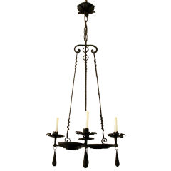 Antique An Italian Painted and Wrought Iron 4-Light Chandelier