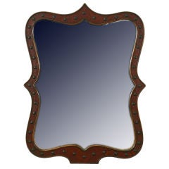 A Spanish Baroque Style Leather Embossed Mirror