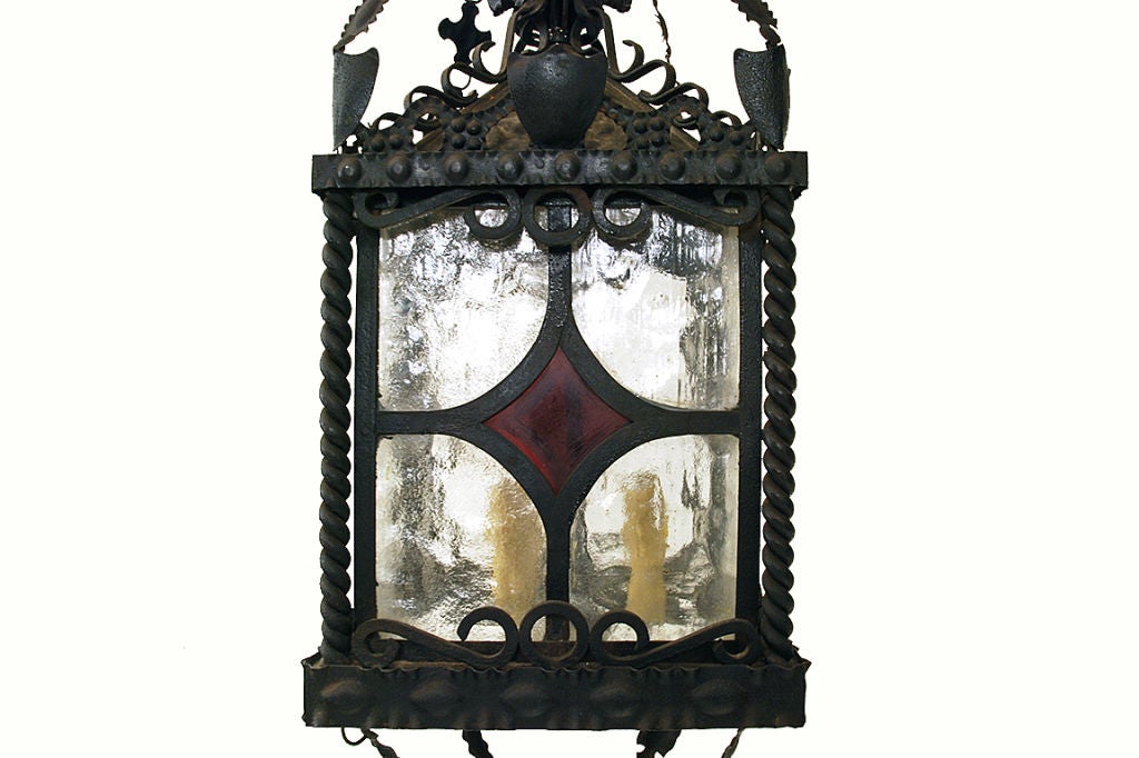 19th Century Spanish Baroque Style Wrought Iron Hanging Lantern