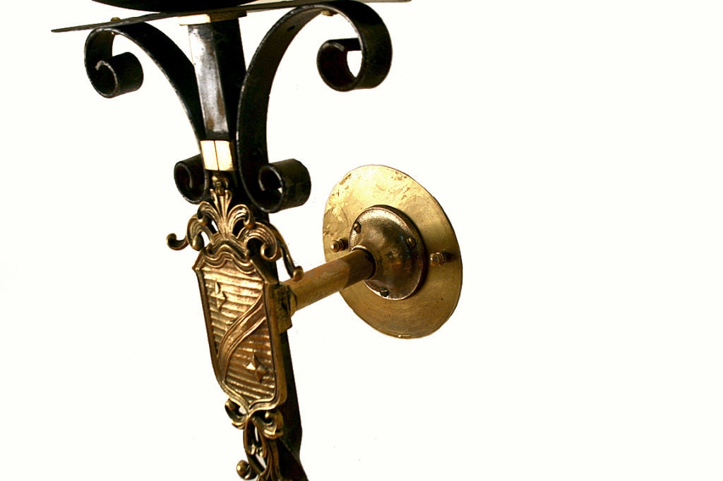 A Pair of Wrought Iron and Brass Shield-Form Wall Sconces 4