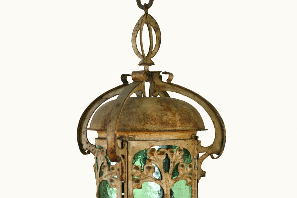 Italian A Milanese Art Nouveau Period Tole and Glass Lantern