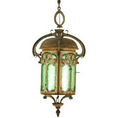 A Milanese Art Nouveau Period Tole and Glass Lantern