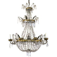 Italian Mid Neoclassical Brass, Iron & Glass 8 Light Chandelier
