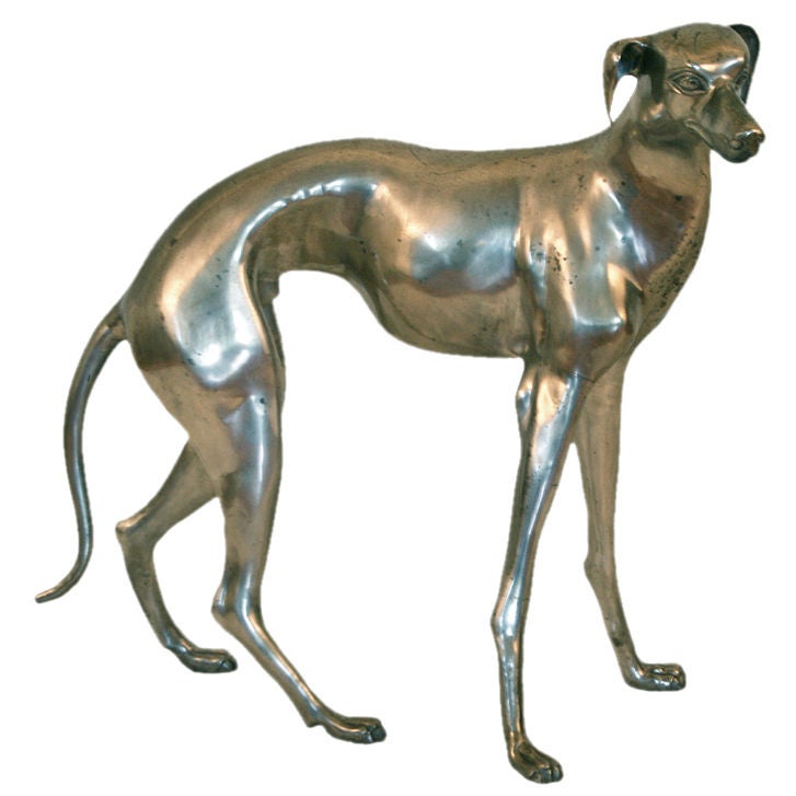An Italian Silvered Bronze Life-Size Sculpture of a Whippet