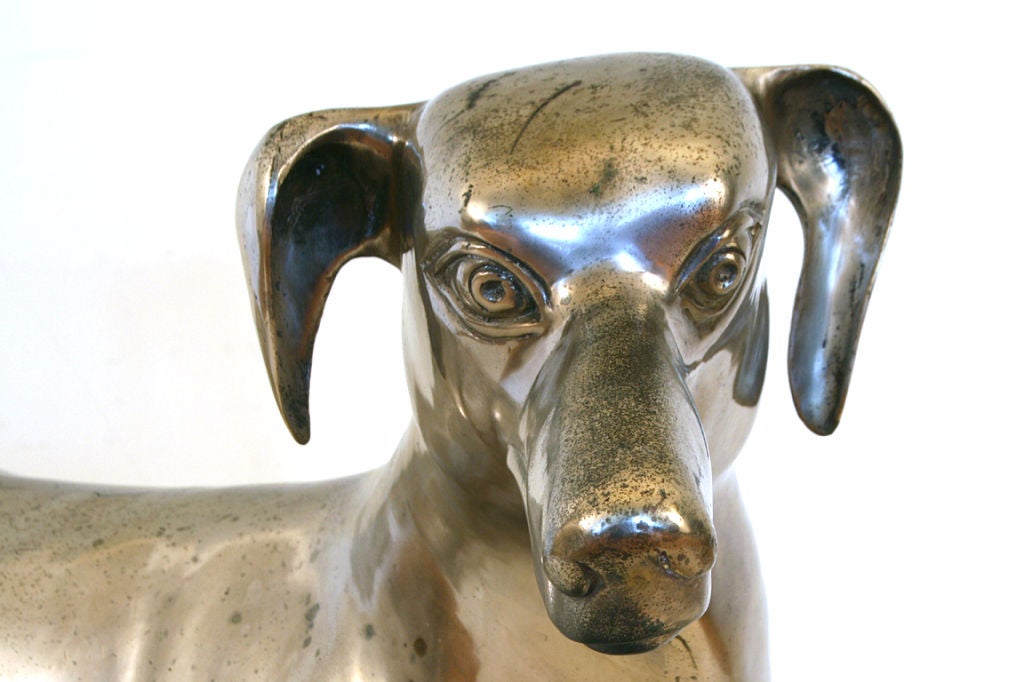 Mid-20th Century An Italian Silvered Bronze Life-Size Sculpture of a Whippet