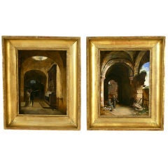 A Pair of French Late Empire Oils on Canvas Depicting a Sacristy
