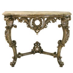 Italian LXIV Carved Mecca Console with Painted Faux Marble Top